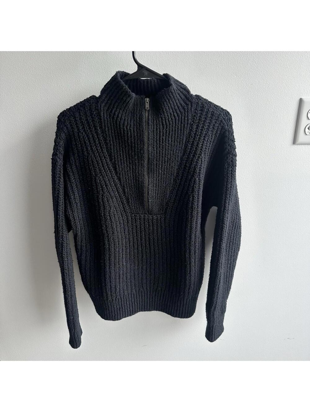 Gap Women's Knit Quarter Zip Sweater Charcoal Gray Black S Tall